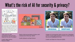 Image of slide with the title "What's really at risk of AI for security and privacy"?