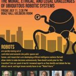 Poster for Our Robot Future with talk information and speaker photos