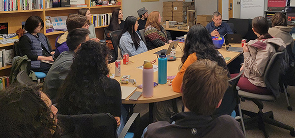 Professor Armen Khatchatourov from France engages with Lab students.