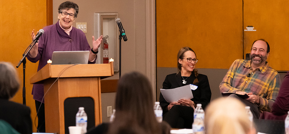 President Ana Mari Cauce speaks at the Society + Technology launch.